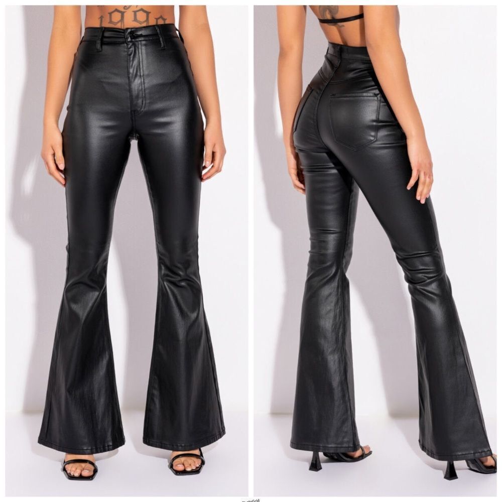 AKIRA ON DUTY FAUX LEATHER HIGH RISE FLARE PANTS